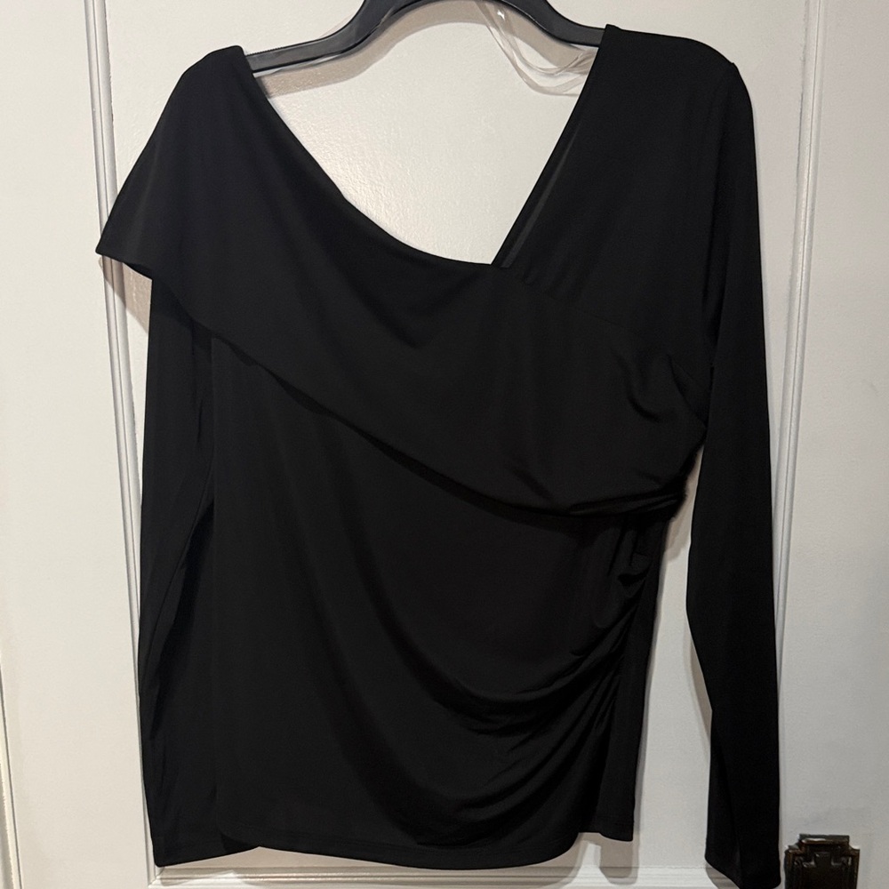 INC Women's Black Asymmetric neck top. XL but fits like a Large.